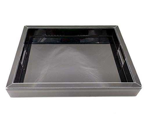 Rectangle Black Glass Mirror Decorative Tray size 11” Length x 14” Width x 2” Height, Mirrored Vanity Organizer With Hand, Markup Perfume Jewelry Tray For Bathroom Bedroom Dresser Coffee Table qmdecor