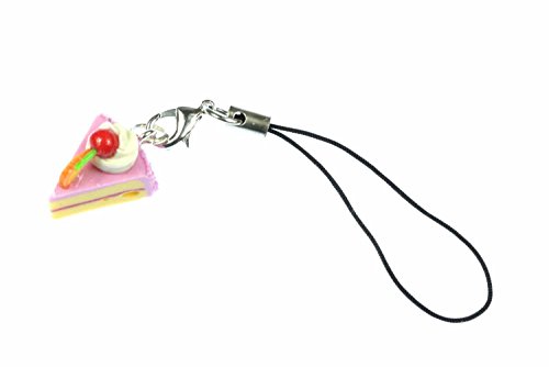 Miniblings Piece of Cake Mobile Cell Phone Charm Pendant Pink Sstrawberry Summer