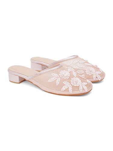 Image of TRYME Embellished Block Heel Mules for Women | Elegant Slip On Dress Sandals | Comfortable Fashion Heels for Casual, Wedding & Evening Occasions