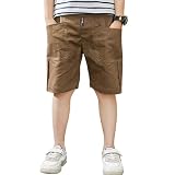 [Rolanko] キッズ ハーフパンツ 男の子 半ズボン ショートパンツ ジュニア カーゴパンツ 5分丈 子供服 男の子 夏服 普段着 カーキ 120