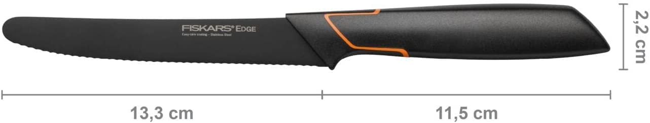 Fiskars 6 Stück Tafelmesser - Tomatenmesser Edge mit Wellenschliff rostfrei - Modernes Design - Schwarz