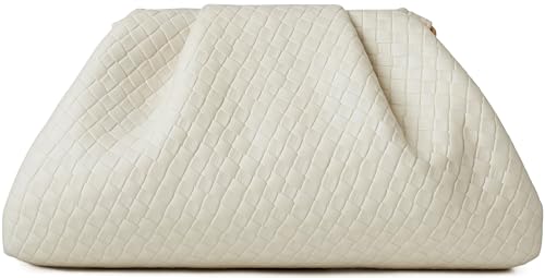 Image of Women's Woven Evening Bag Ruched Dumpling Clutch Purse Detachable Chain Crossbody Bag