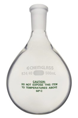 Chemglass CG-1512-P-01 Series CG-1512-P Heavy Wall Evaporating Flask, Single Neck, 24/40 Outer Joint, 50 mL Capacity, Plastic Coated