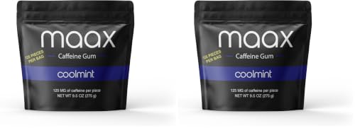 Image of Maax Caffeine Gum | 125mg of caffeine per piece | Coolmint | 125 total pieces per bag (Pack of 2)