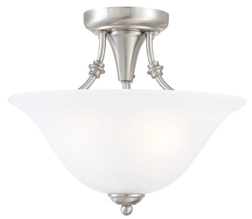 Hardware House 544676 Bristol 13-by-11-Inch 2-Light Semi-Flush Ceiling Fixture with Brushed-Nickel Finish and Alabaster-Glass Shade