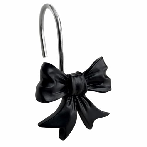 CHICTIE Decorative Shower Curtain Hooks Bow Knot Shower Curtain Rings Hooks for Bathroom Baby Kids Room Rustproof Shower Hooks (Black)