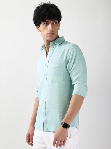 Image of Urbano Fashion Men's Linen Blend Full Sleeve Relaxed Fit Casual Solid Shirt