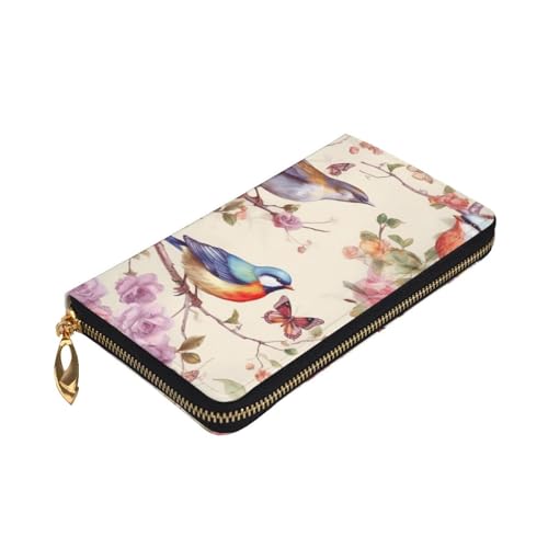 Birds on Branches and Butterflies Wallet for Men Women Long Purse Leather Clutch Large Business Handbag Travel Phone Holder Credit Card Holder Money Case with Zipper Leather Wallets Gift3