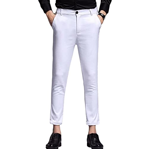 Men's Slim Fit Stretch Flat Front Pant Classic Business Suit Pant Skinny Trousers Dress Wedding Suit Pants (31,White)
