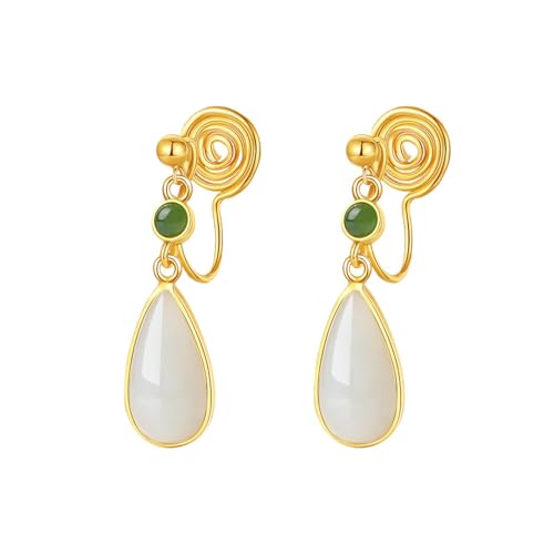 Clip d'oreille Goutte d'eau pour Femmes Balade de Jade Hoops Bijou Anniversaire Noël