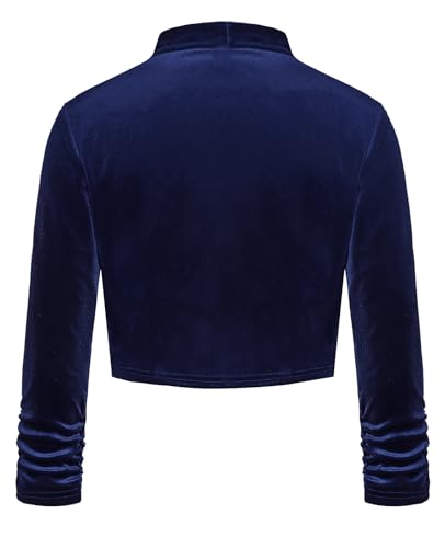 Image of MINTLIMIT Velvet Cardigans for Women's Evening Party Ruched 3 /4 Sleeve Open Front Crop Shrug Boleros (Navy, Size L)