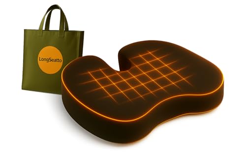 Memory Foam Seat Cushion with Carrying Bag & Cooling Gel for Office Chair, Wheelchair, Travel, Car Seat, Gaming Desk for Coccyx & Tailbone & Back Pain Relief, Sciatia Support