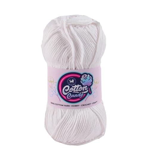 Image of NESTNHAVEN Cotton Candy 100% Cotton Yarn - (100g, 185 Meters) - Luxury Yarn for Crochet, Amigurumi, Embroidery, Toys, Garments, Flowers and Hobby, Projects. (White) | (500 Gm)