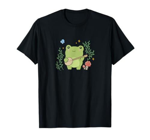 Kawaii Cottagecore Mignon grenouille banjo papillon T-Shirt