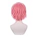 Edivd Pink Wig Short Pink Wig with Bangs Cosplay Heat Resistant Synthetic Wigs with Wigs Cap (Small Size)