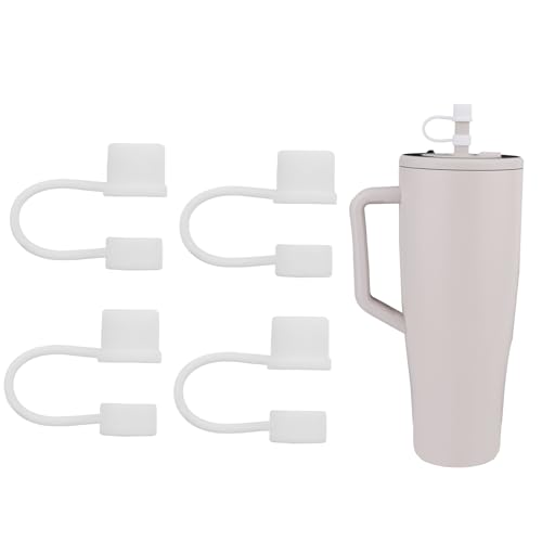BOXOB 4pcs Silicone Straw Tip Covers Compatible with Brumate Era 30oz and 40oz Tumbler, 12mm Dust-Proof Cup Accessories Straw Cap Toppers Protector, BPA-Free Leakproof & Travel-Friendly (White)