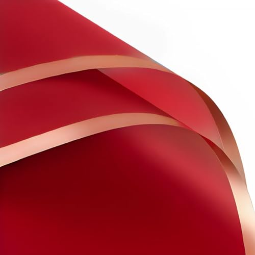 Image of Oasis - 20 Sheets Korean Style Waterproof Premium Bouquet Wrapping Sheet (58cm x 58cm) | Red With Golden Border Line Flower Wrapping Paper | Elegant packaging for bouquet, Gift Wrapping & More