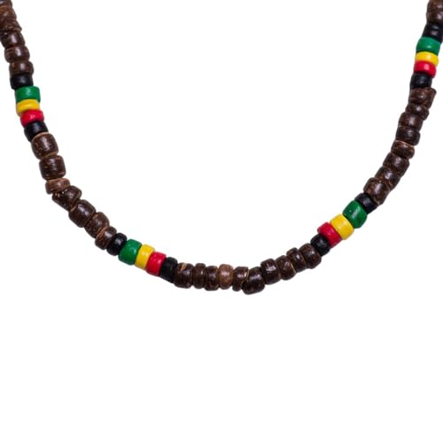 BlueRica Brown & Rasta Coconut Shell Beads Necklace (18")2