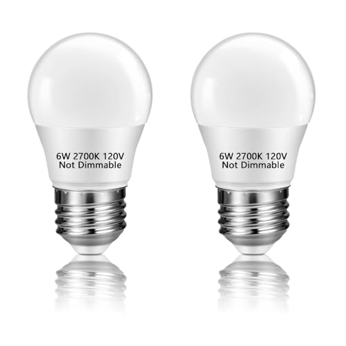 NETEHA 2 Pack A15 6W 120V E26 Base Small LED Refrigerator Light Bulb Non-Dimmable 60W Equivalent 2700K Warm White A15/G45 Shape LED Appliance Bulb for Ceiling Fan and Lighting Fixtures