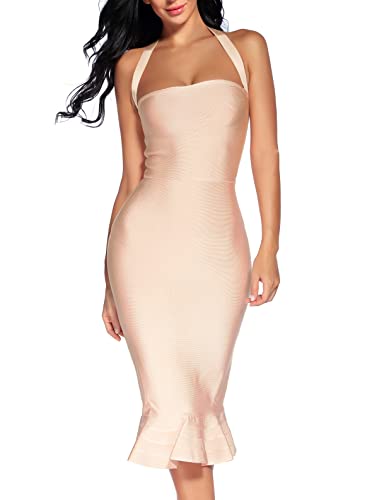 Image of houstil Women's V Neck Halter Fishtail Bandage Bodycon Dress Party