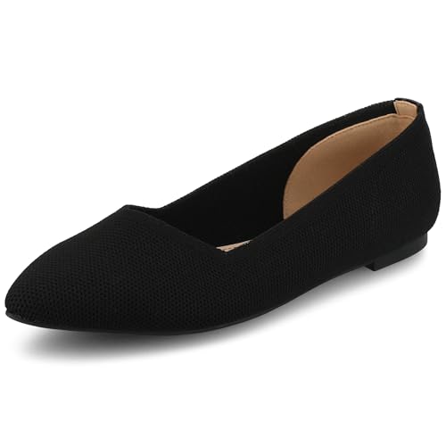 Journee Collection Womens Minnah Knit Ballet Dress Flats Slip On Pointed Toe Cushioned Fashion Ballerina Shoe Black 11 Medium WOMENS US