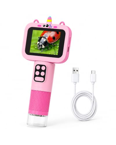 Kids Digital Microscope Camera, Portable Handheld Microscope for Children with 2.4" IPS Screen, LED Light, 1MP Camera, Photo & Video Recording, Nature Explorer Toy Gift for Boys Girls Ages 3+