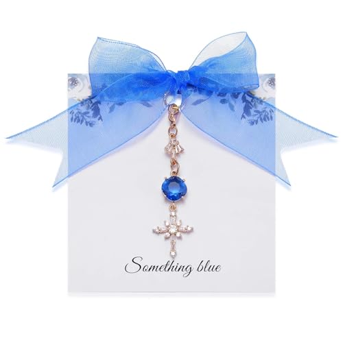 Image of MIXJOY Something Blue Gift for Bride, Wedding Day Bridal Blue Pearl Angel Wings Bouquet Garter Charm for Bride to Be
