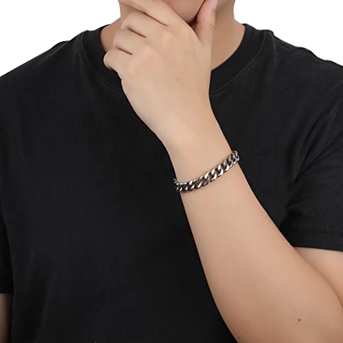 SanThree 9.5mm Solid Titanium Cuban Link Chain Bracelet for Men, Lightweight Skin-Friendly Hip Hop Bracelets for Birthday Graduation Friendship, 7"/7.5"/8",8.6"-9", Come with Gift Box3