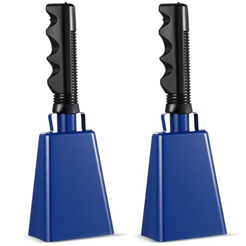Boao 2 Pcs Cowbell 9 Inch with Handle Cheering Bells Noise Makers for Sporting Events Graduation Wedding Football Games Party Farm Bells Hand Chimes Percussion Musical Instruments (Blue)