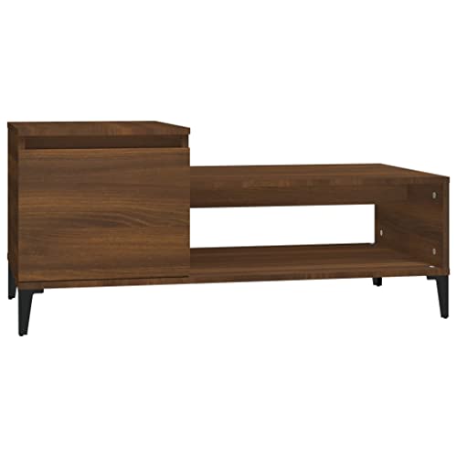 Table basse rectangulaire chêne marron et métal 100 cm avec porte - 2