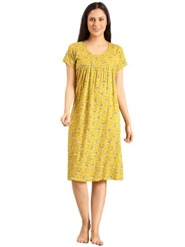 Image of Rupa Jon Aishwarya Women Short Printed Nighty in Premium Cotton Blend Fabric, Midi Length, Night Dress, Three-Fourth Length for Comfortable Everyday Wear