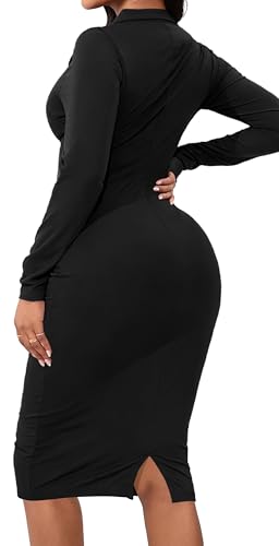 Image of SeNight Women's Court Dress V Neck Long Sleeve Print Top Solid Bottom | Women's Court Dress V Neck Long Sleeve Solid Color Mini Bodycon Stretchy Formal Wear