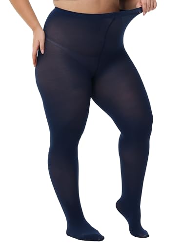 Image of HeyUU Plus Size High Waist 80D Semi-Opaque Tights, XL-4XL | Curvy Fit, No-Roll Waist, Soft Stretch, Smooth Coverage, Comfortable Everyday Wear