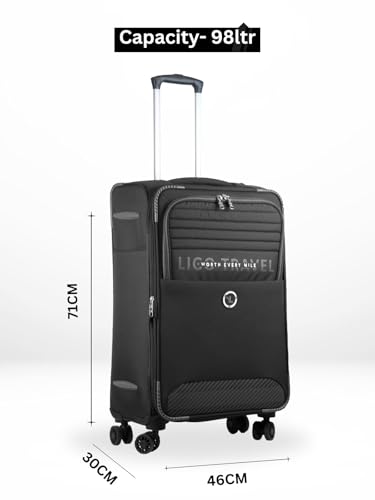Image of Ligobags Polyester 8 Wheels 360 Degree Wall Street Soft-Sided Large Cabin Luggage Black Laptop Roller Case |28 Inch Trolley Bag