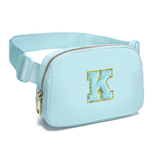 Image of Gitus Gifts for 8 9 10 11 12 Year Old Girls Belt Bag Fanny Pack Crossbody Bags with Initial Letter Patch Cute Stuff Birthday Gifts for Teen Girls Women Personalized Trend Stuff (Icing Blue-K)