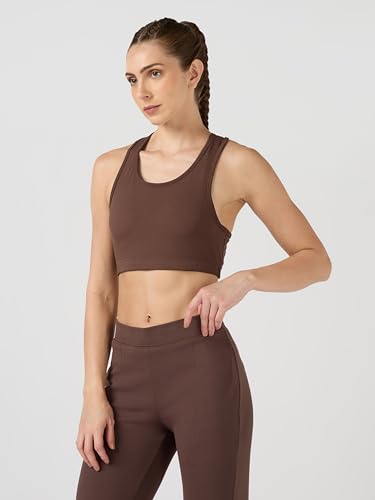 Image of TECHNOSPORT Women's Solid Slim Fit Scoop Neck Sports Bra ELASTOPLUS 4-Way Stretch Sleeveless Polyester Quick Dry UPF50+ for Gym Yoga Running