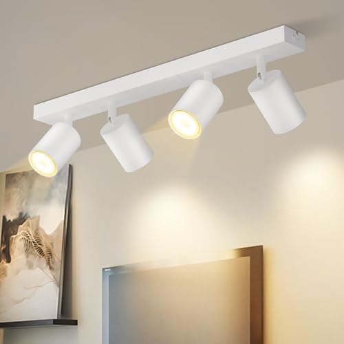 Glitzerlife Ceiling Lights Kitchen Light - 4 Way LED Ceiling Spotlight Fitting White Modern Adjustable Rotatable 350° Swivelling GU10 Ceiling Lamp for Lounge Living Room Bedroom Without Bulbs