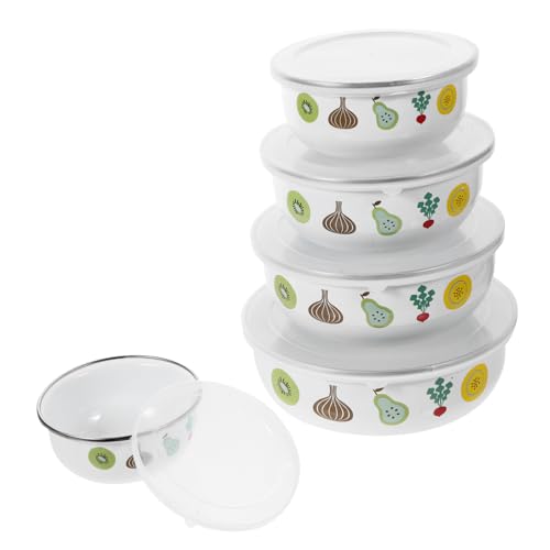 SECFOU 5 Piezas Tazón de conservación de esmalte bochas bol tazón de ramen contenedores de nevera tazones para mojar pecera fruit bowl food container ensaladera cuenco de esmalte profundo