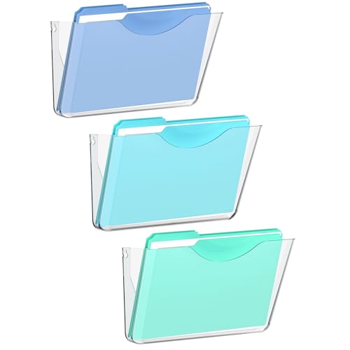 SUPEASY Clear Acrylic Wall File Organizer, One-Piece Wall Mount File Holder for Mail Magazines Letter Size Folders, Single Pocket for Office, Home or Classroom, 3 Pack Screws Not Included
