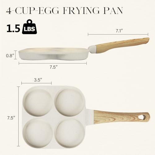 Image of GiPP Nonstick Egg Frying Pan, 4-Cup Granite Non Stick Omelette Pan Skillet for Breakfast, Pancake Pan with Heat-Resistant Handle, Compatible with All Stovetops, Easy to Clean, PFOA Free, White