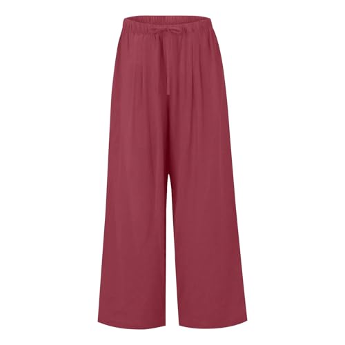 Cotton Linen Pants Women High Waisted Flowy Pant Wide Leg Pants Beach Palazzo Trousers with Pockets Summer Bottoms3