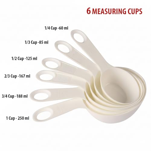 INOVERA (LABEL) Plastic 12 Piece Measuring Cups and Spoons for Kitchen Cake Baking and Cooking Teaspoon Tablespoon Spoon Accessories Tools Set (White)