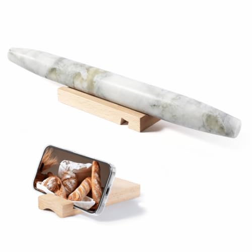 Natural Marble Rolling Pin for Baking, 15.6“ Non-Stick Stone Dough Roller