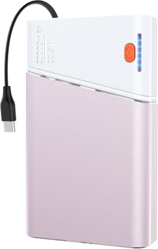 Image of Aaoyun 20000mAh Portable Charger, 22.5W PD Fast Charging Power Bank with Built-in USB C Cable, Slim External Battery Pack Compatible with iPhone 17 16 15 Pro Max, Plus, Samsung S24 Ultra, iPad, Pink