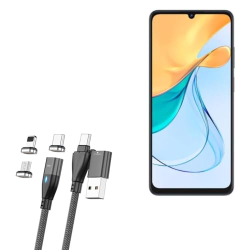 BoxWave Cable Compatible with ZTE Blade V50 Vita - MagnetoSnap PD AllCharge Cable (100W), Magnet PD 100W Charging Cable USB Type-C Micro USB - Jet Black
