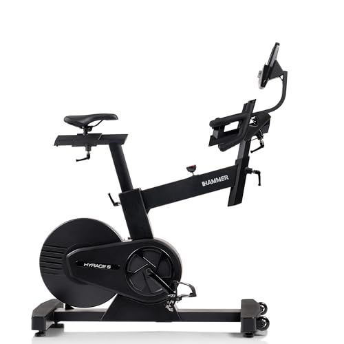 HAMMER Speedbike HyRace S – Indoor Cycle Heimtrainer mit 20 kg Schwungmasse, Tablet- & Smartphonehalterung, Bluetooth, kompatibel mit Kinomap & Zwift, Fitnessbike in Studioqualität