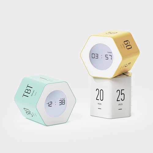 Image of mooas Multi-Hexagon Clock Cube, Digital Clock, Pomodoro Timer, Backlit Display 12 /24H Mode Count up & Countdown Timer, Rotating Various Time Presets for Classroom, Gym, Kitchen (Mint)