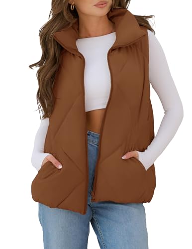 MEROKEETY Womens Puffer Vest Sleeveless Zip Up Quilted Coat