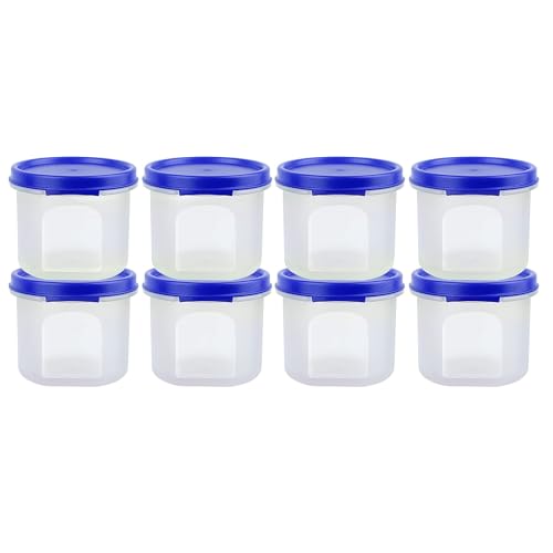 Image of SIMPARTE Smart Slim Storage Air-Tight & Leak Resistant Plastic Modular Container - For Snacks, Spices, Dry Fruits, Flax Seeds Stackable, BPA Free, Food Grade (250 ML, Set of 8, Dark Blue)
