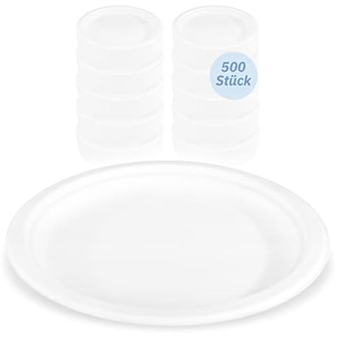 Hypafol Einwegteller aus Zuckerrohr 500 Stück I Einmalteller mit 23cm Durchmesser I Optimal als Plastikersatz I ökologisch, nachhaltig & zu 100% kompostierbar I formstabil & mikrowellengeeignet Cover